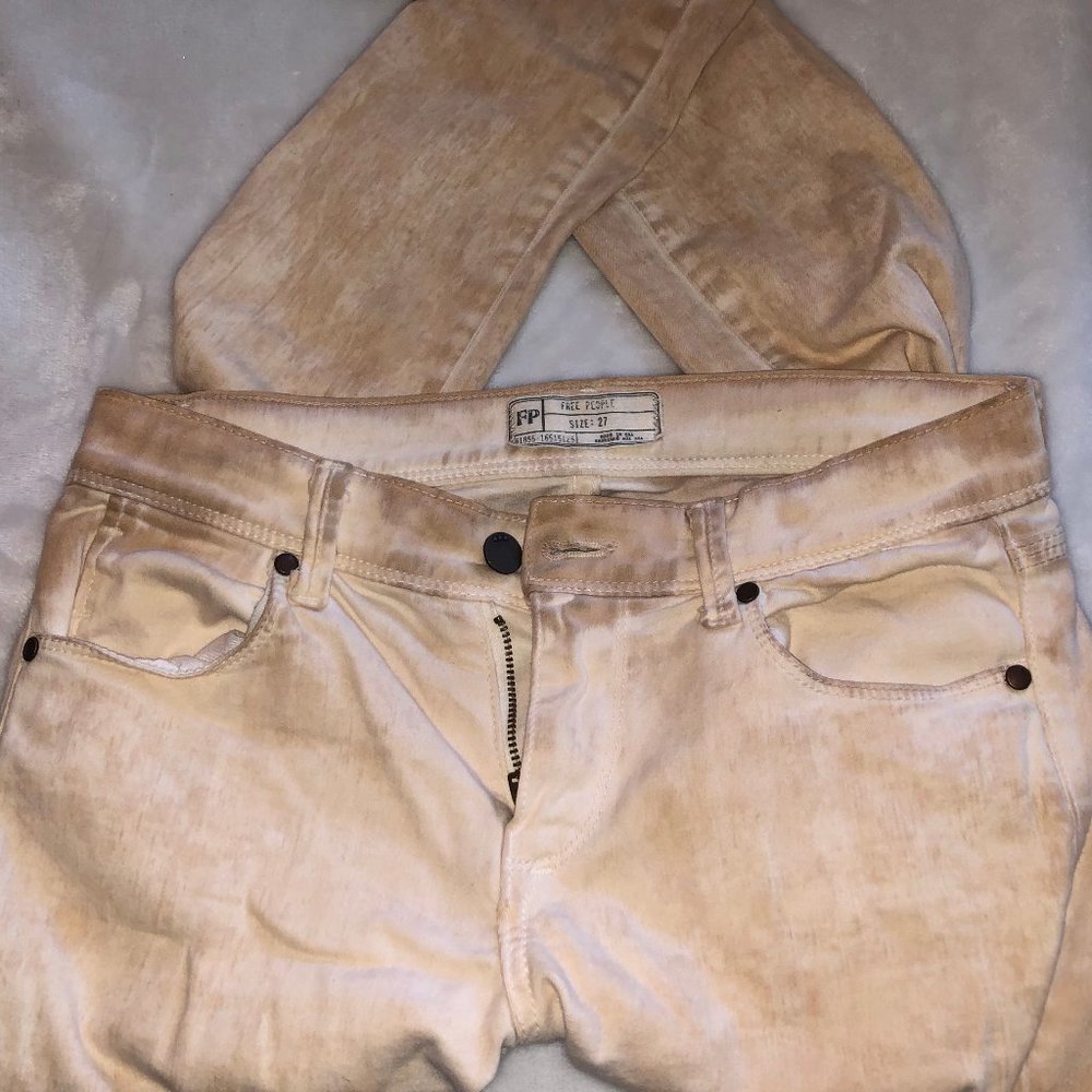 Free People Beige and White Skinny Jeans 27